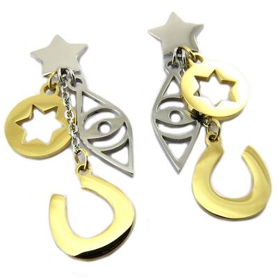 [P7805] - Silver-gold-plated 'Lucky Charm' Steel Designer Earrings - 33 Mm