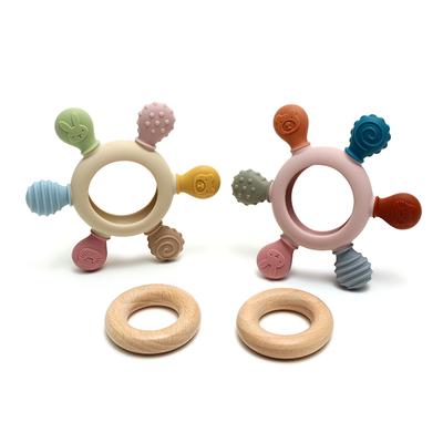 Color Kids Silikon Babyspielzeug Ruderform Holzring Beißring Spielzeug Säugling Kauen Stillspielzeug Neugeborenes Backenzahn Babyzubehör