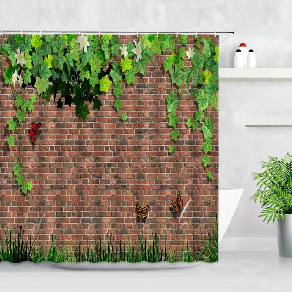 

Retro White Brick Wall Shower Curtain Waterproof Fabric Bath Screens Old Seamless Stone Light Background Decor Bathroom Curtains W90xH180cm