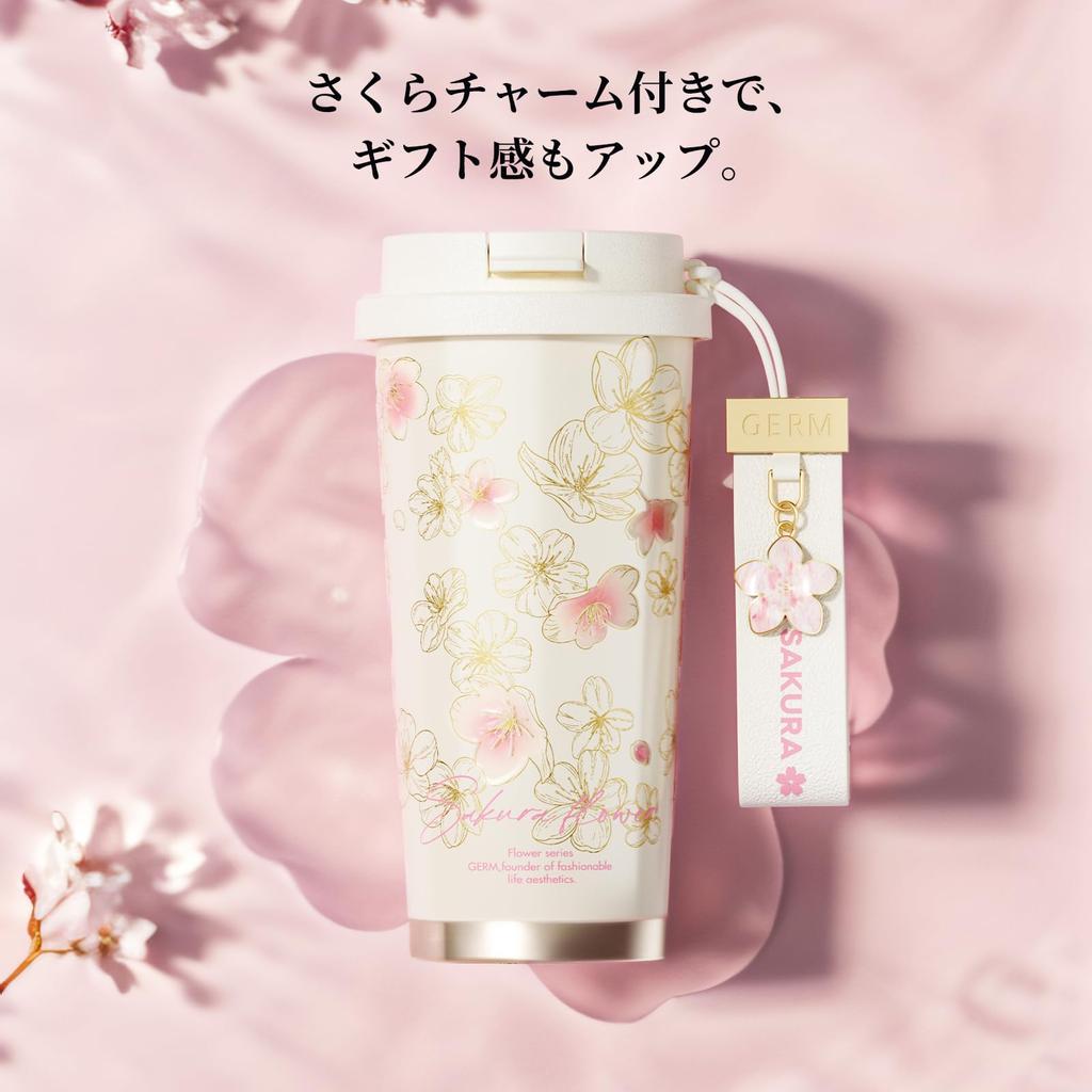 GERM Floral Art Tumbler  500ml Vacuum Insulated Stainless Steel Bottle  Straw & Direct Drinking  Keeps Drinks Hot or Cold for Long Hours  Includes