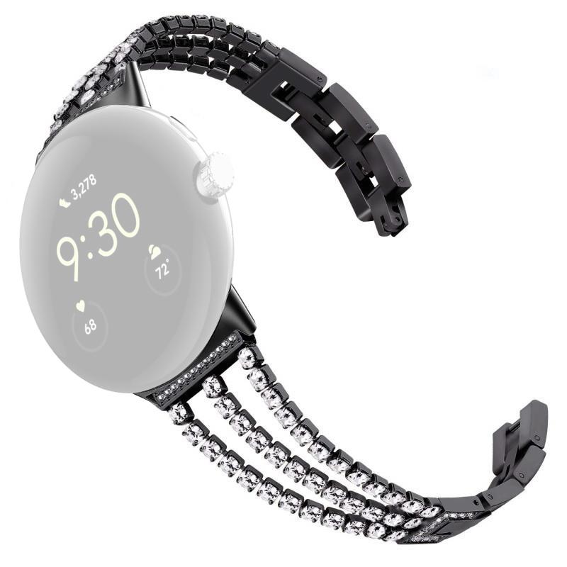

For Google Pixel Watch 3 41mm/Watch 2/Pixel Watch Anti-Wear Metal Glittery Rhinestone Watch Strap Black