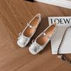 Xiaoxiangfeng bow Mary Jane shoes women's flat apricot ballet shoes women's versatile one-pedal soft-soled single shoes