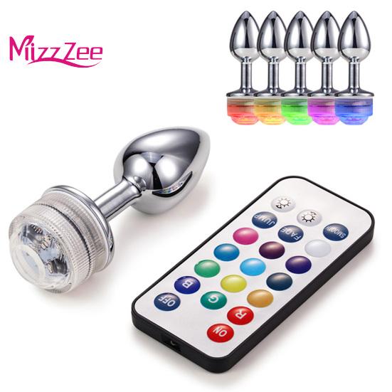 Mizz Zee Metal Bead Remote Anal Plug Dilator měnící ovládání barvy LED světla