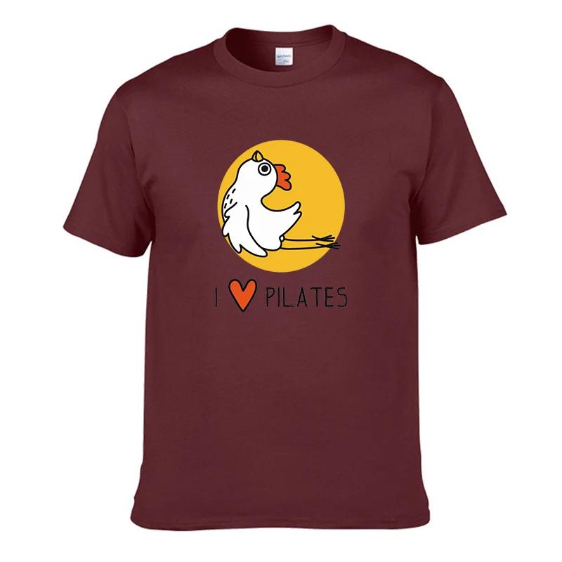 I LOVE PILATES Falling Chicken Printed T-shirt Men Women T-shirts Summer Cotton Tops Cotton Loose Street Hip Hop T-Shirts
