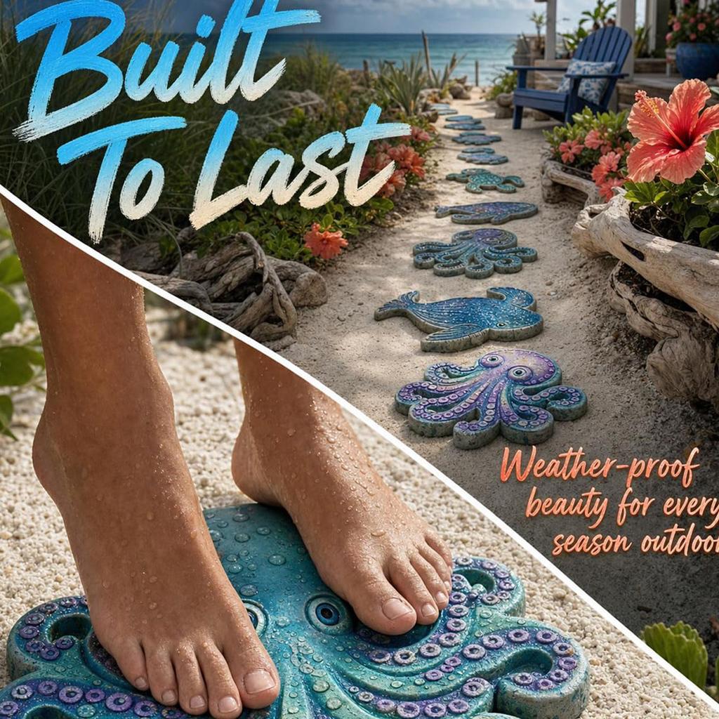 Reusable Ocean Themed Garden Art Mold 15.7" Silicone DIY Sea Theme Mould Decoration Concrete Stepping Stone Molds