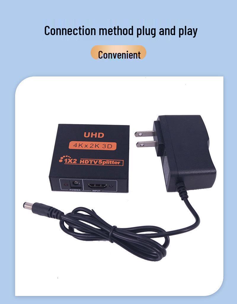4K HDMI Splitter: 1 Input, 2 Output - High-Definition One-to-Two Screen Switcher