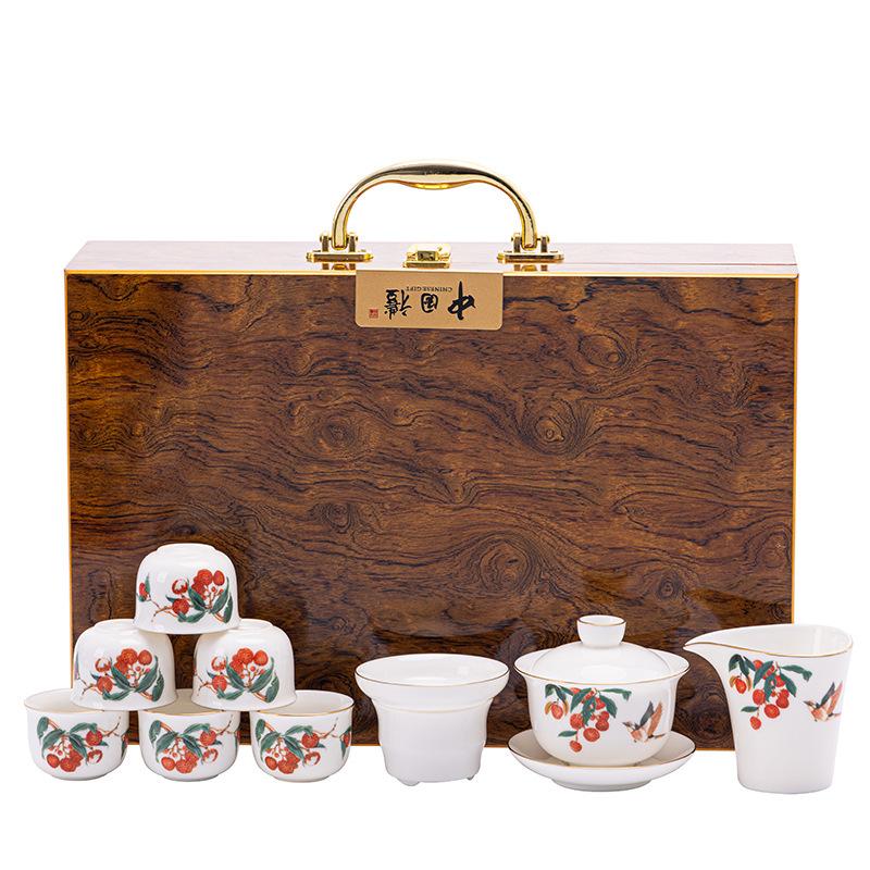 New ceramic, mutton fat jade porcelain, high-end gift box, tea set set, suitable for business enterprises, corporate liquor industry gifts