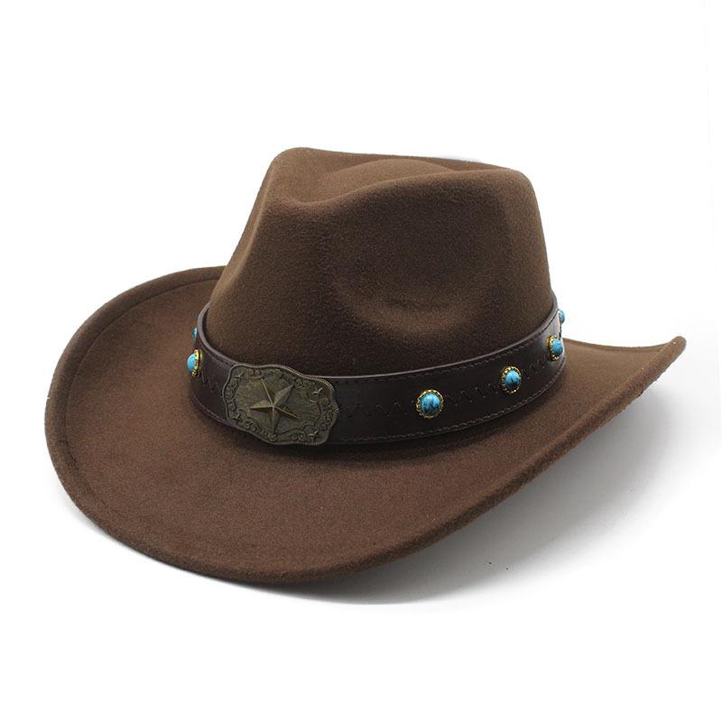 

Western Cowboy Woolen Hat British Retro Belt Jazz Top Hat Black Felt Hat Men S And Women S Woolen Hat M（56-58cm） темно-коричневого кольору