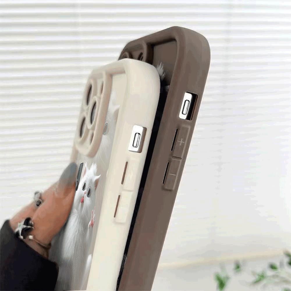 Cute selfie cat Phone case iPhone 15 Pro Max 11 12 13 16 14 Plus Silicone Shockproof Case Lens protector shell
