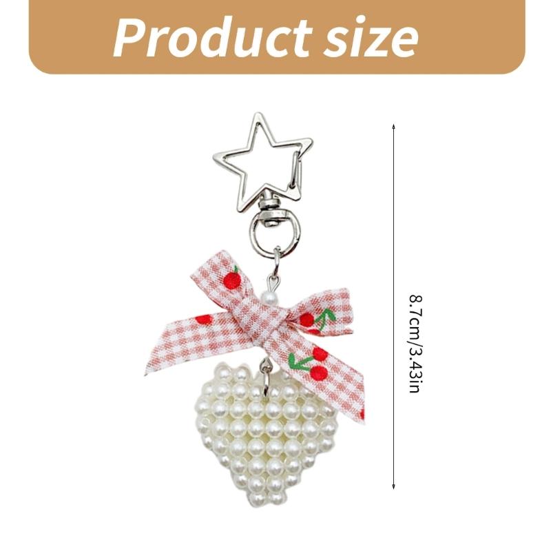 Sophisticated Pearls Beaded Keychain Charm With Heart Pendant Craft Supplies for Bag and Wallet Phone Ornaments