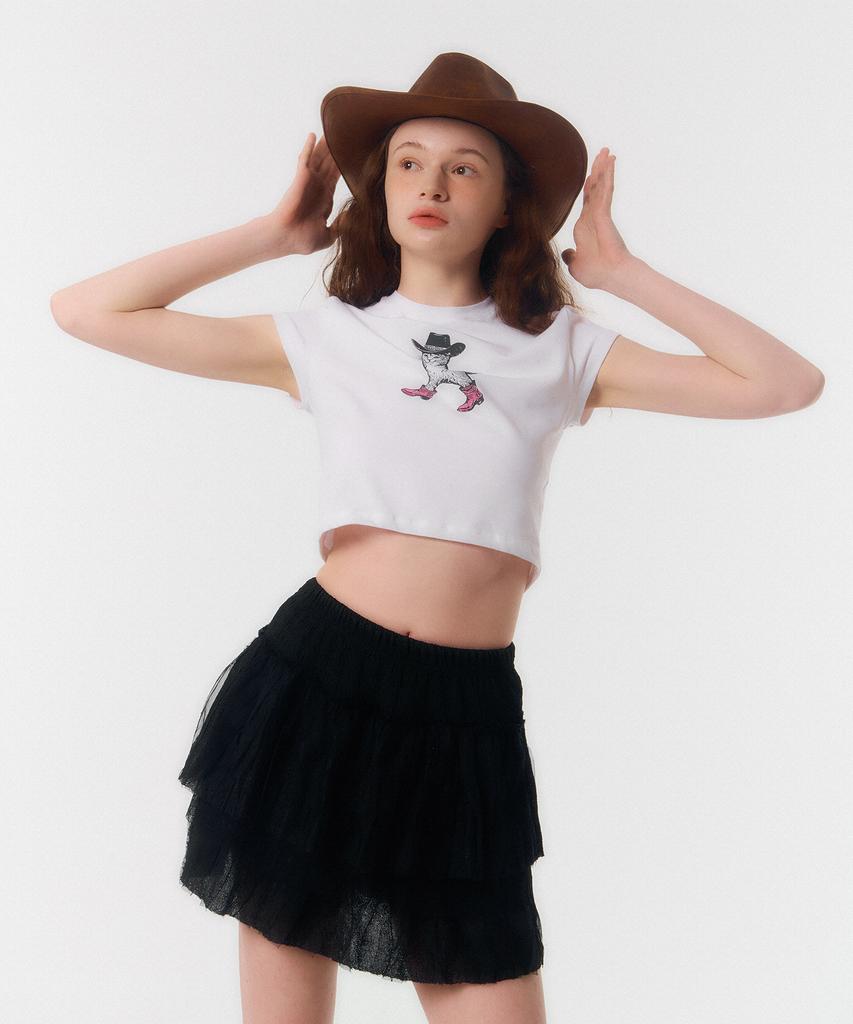 Kkuape King Cat Crop T-Shirt_White