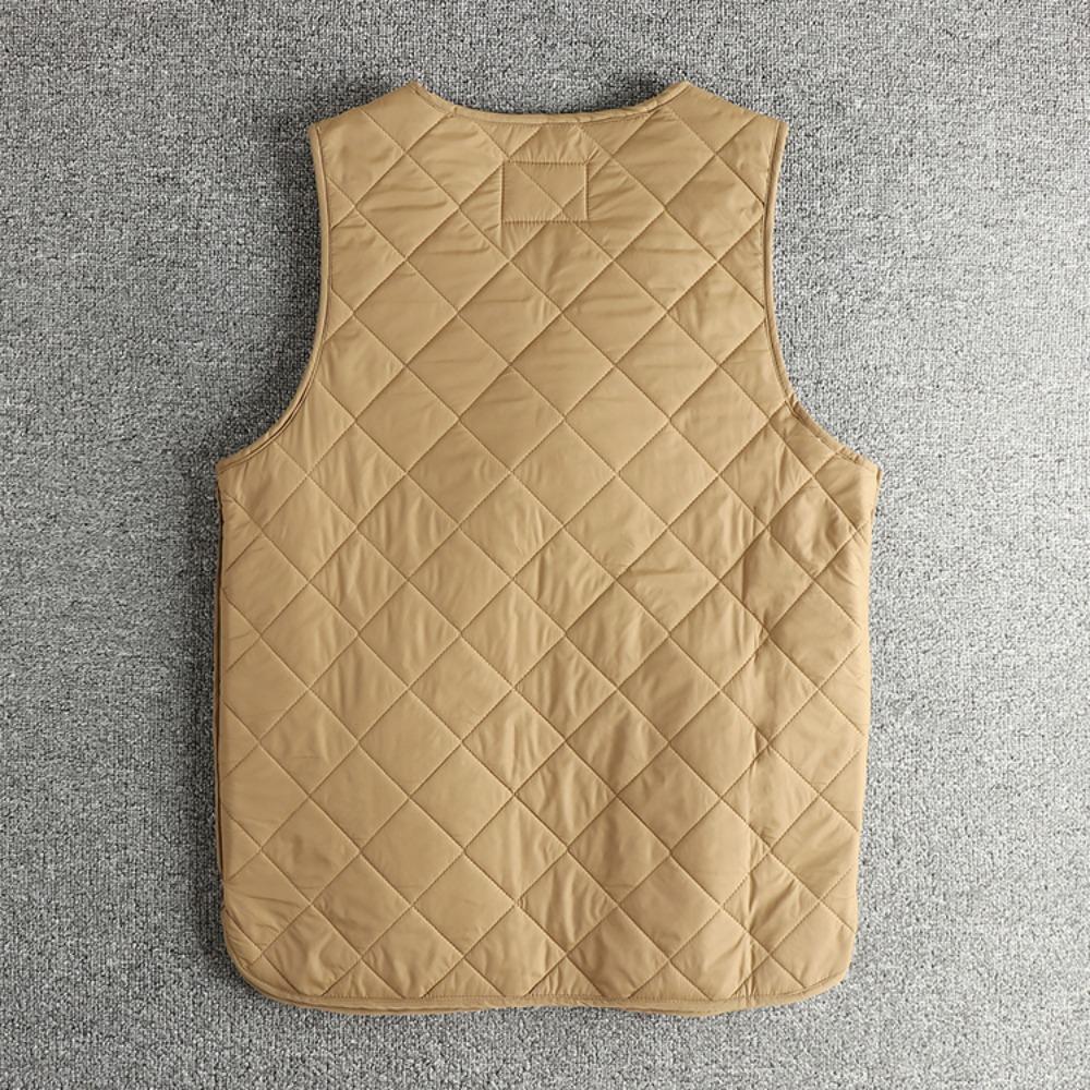 Giacca gilet da uomo Ami color kaki con olio e cera a rombi, trapuntata, calda e confortevole, giacca casual autunnale e invernale