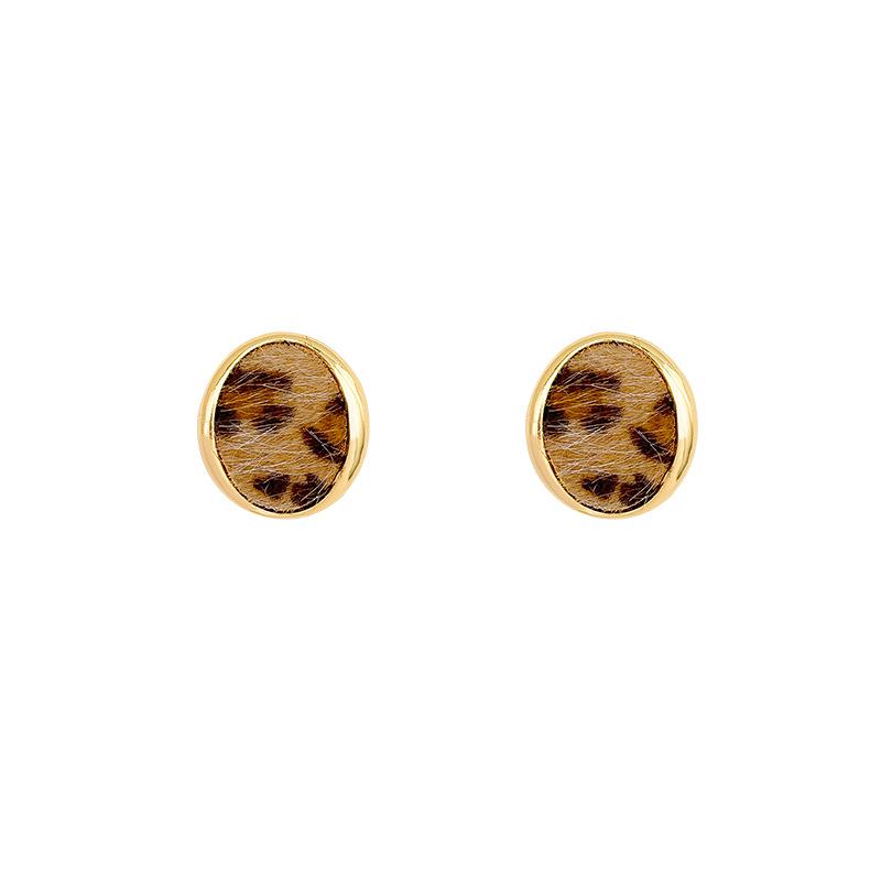 Curved oval leopard print flocking stud earrings women's light luxury niche earrings fashion temperament earrings
