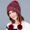 Women Winter Warm Knitted Cap Fleeced Earmuffs Cap with Cute Plush Balls