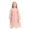 MQD Girls' Sweet Mesh Panel Long Sleeve Dress
