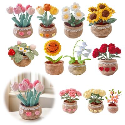 DIY Flower Potted Crochet Kit with Video Tutorials Hand-Knitted Cute Plant Wear Resist for Home Room Decor Desktop Ornament
