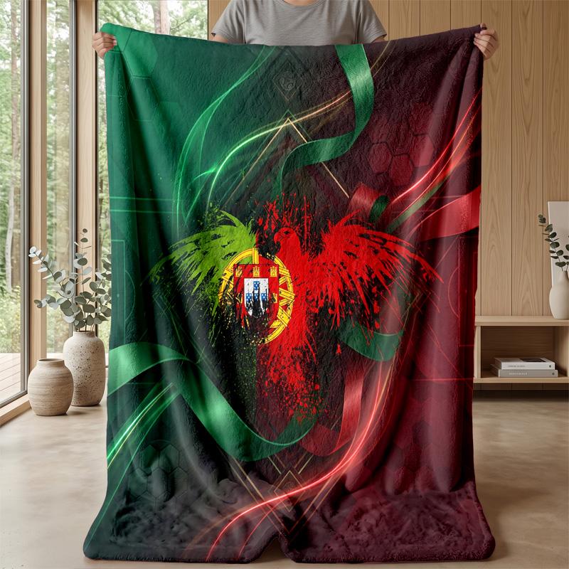Portugal Football Printed Flannel Blanket Skin Friendly Warm Decorative Throw for Indoor Couch Bed Daily Use