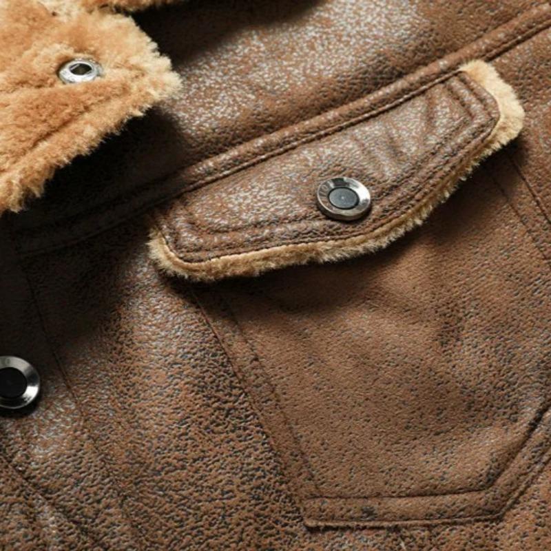New Fashion Men Diagonal Zipper Leather and Fur Integrated Jackets and Coats Male Fleece Warm Leather Jackets Slim Fit Jaquetas