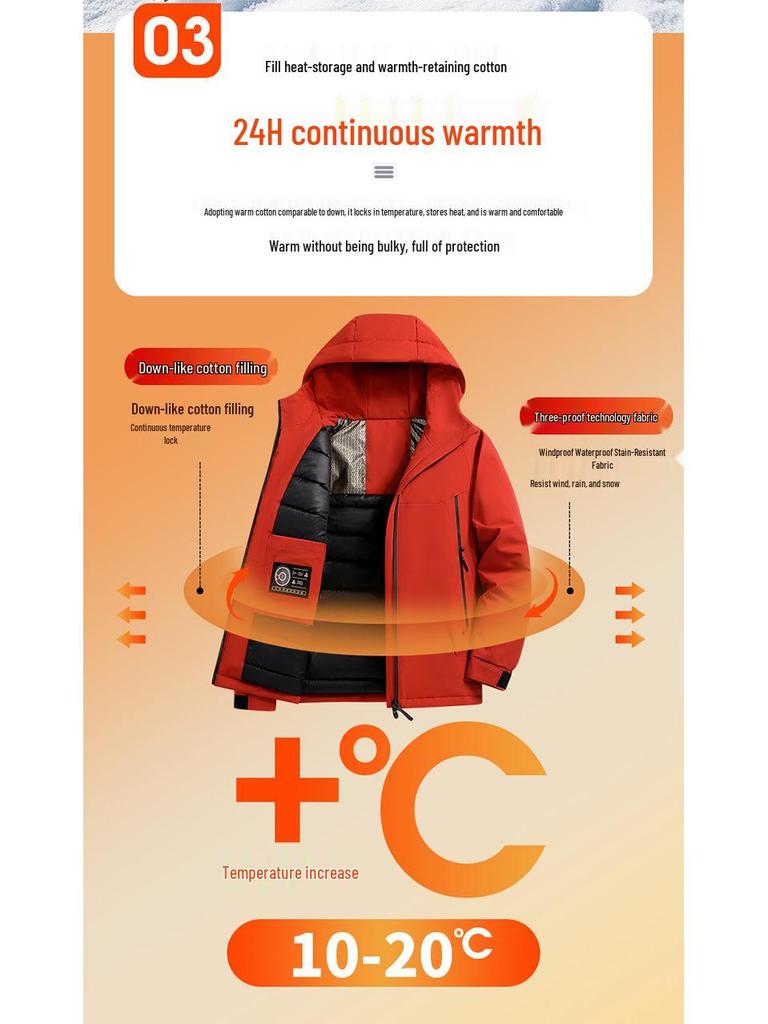 Men's Thickened Graphene-Heated Winter Jacket - Warm, Hooded, Cotton Outerwear for Couples