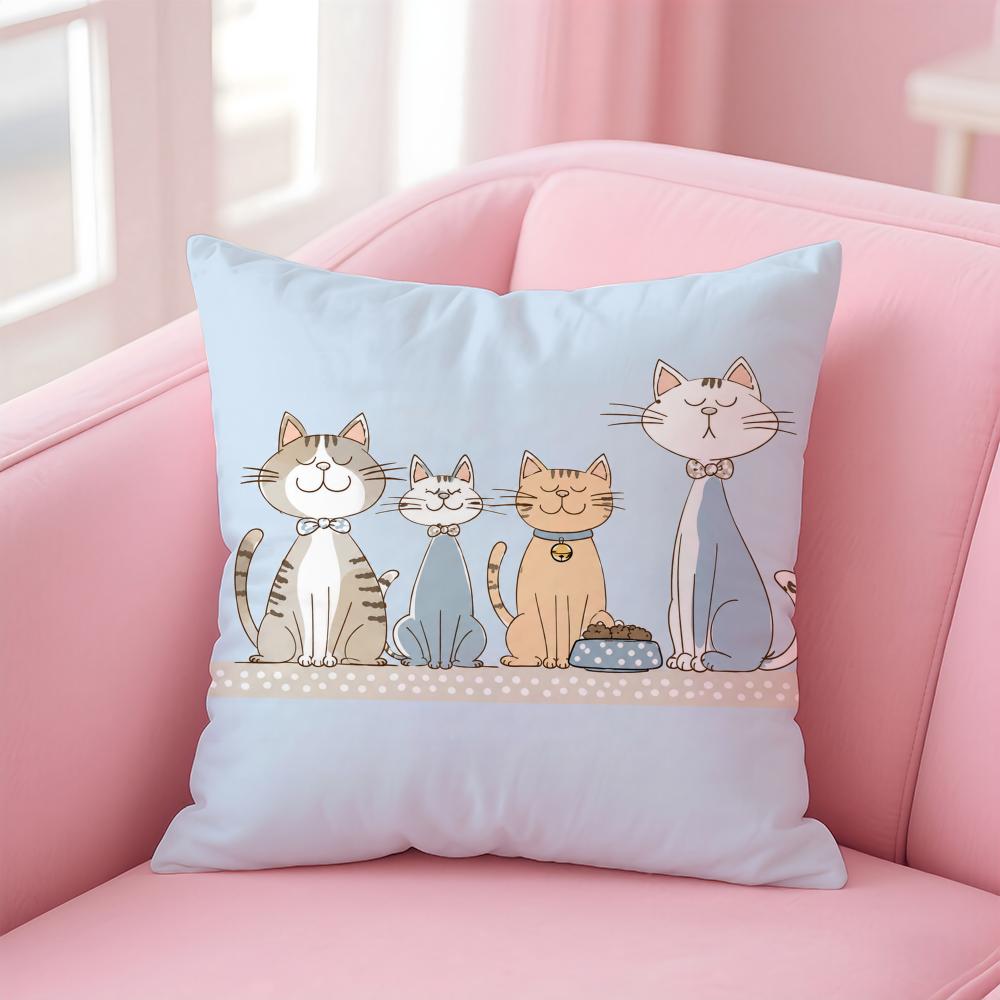 Adorable Cat Cushion Cover Short Plush Soft DoubleSided Printing Pillow Case Cozy Sofa Bedroom Home Decor Gift
