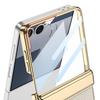 Magnetic Hinge Wireless Charge Case for Samsung Galaxy Z Flip 7 Plating PU Leather Screen Glass Cover For Galaxy Z Flip7 Case