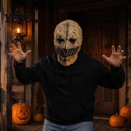 Scarecrow Latex Masque Halloween Masque, Adults Scary Full Head Honor Haunted House Role Play Cosplay Party Props for Costume, One Piece Elastic
