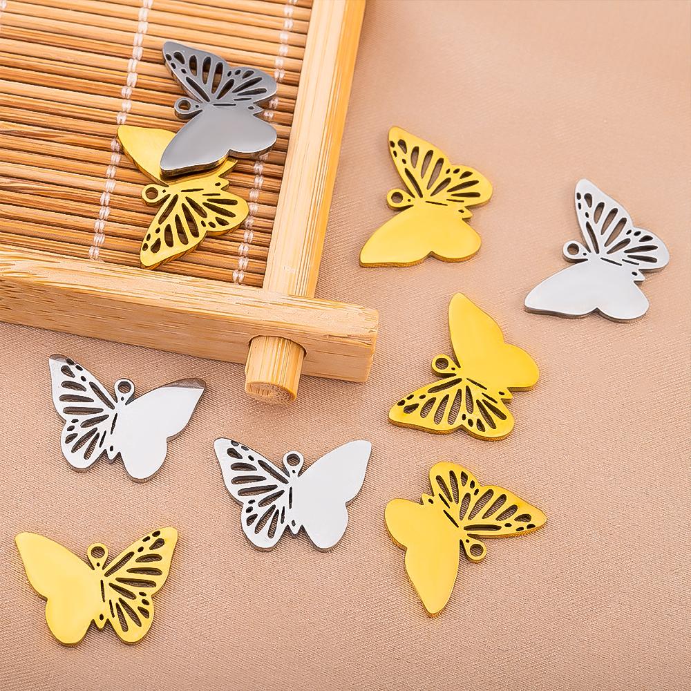 5pcs Stainless Steel Butterfly Pendants Two Color Butterfly Earrings Pendants Fashion Jewelry Making DIY Accessories