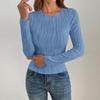 Women's Fashion Ribbed Solid Color V-neck Slim Long-sleeved T-shirt Tops