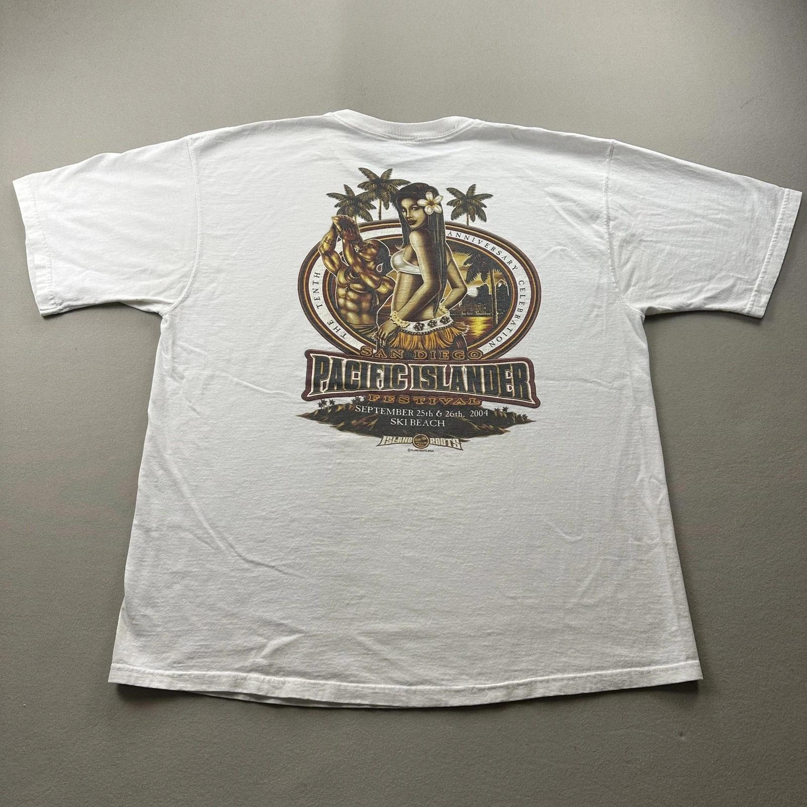 Vintage Hawaii Hula Girl T-Shirt Mens Large White Island Roots Pacific Islander 2XL