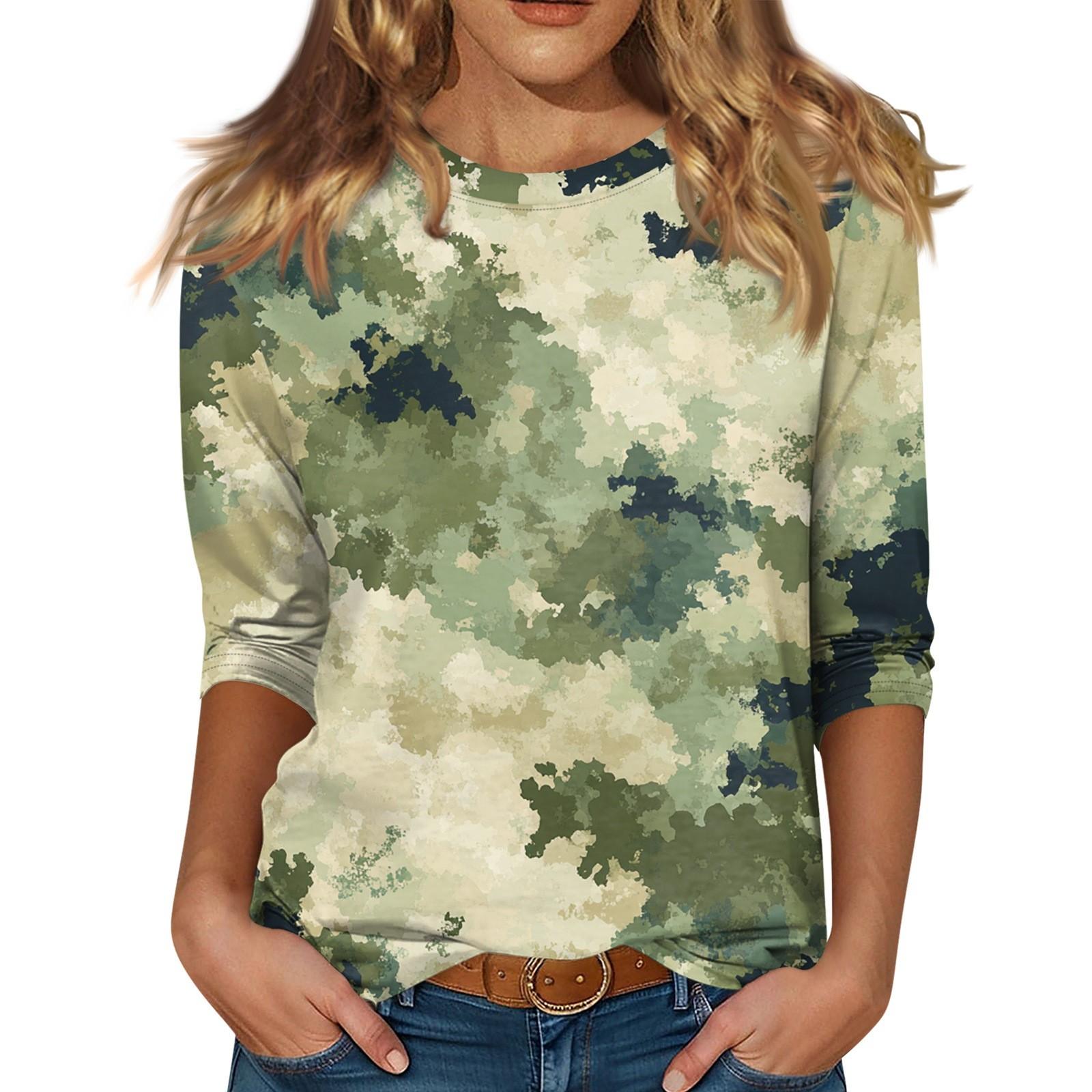 

Женский топ с круглым вырезом и рукавом 3/4 с рождественским принтом L армия зеленый