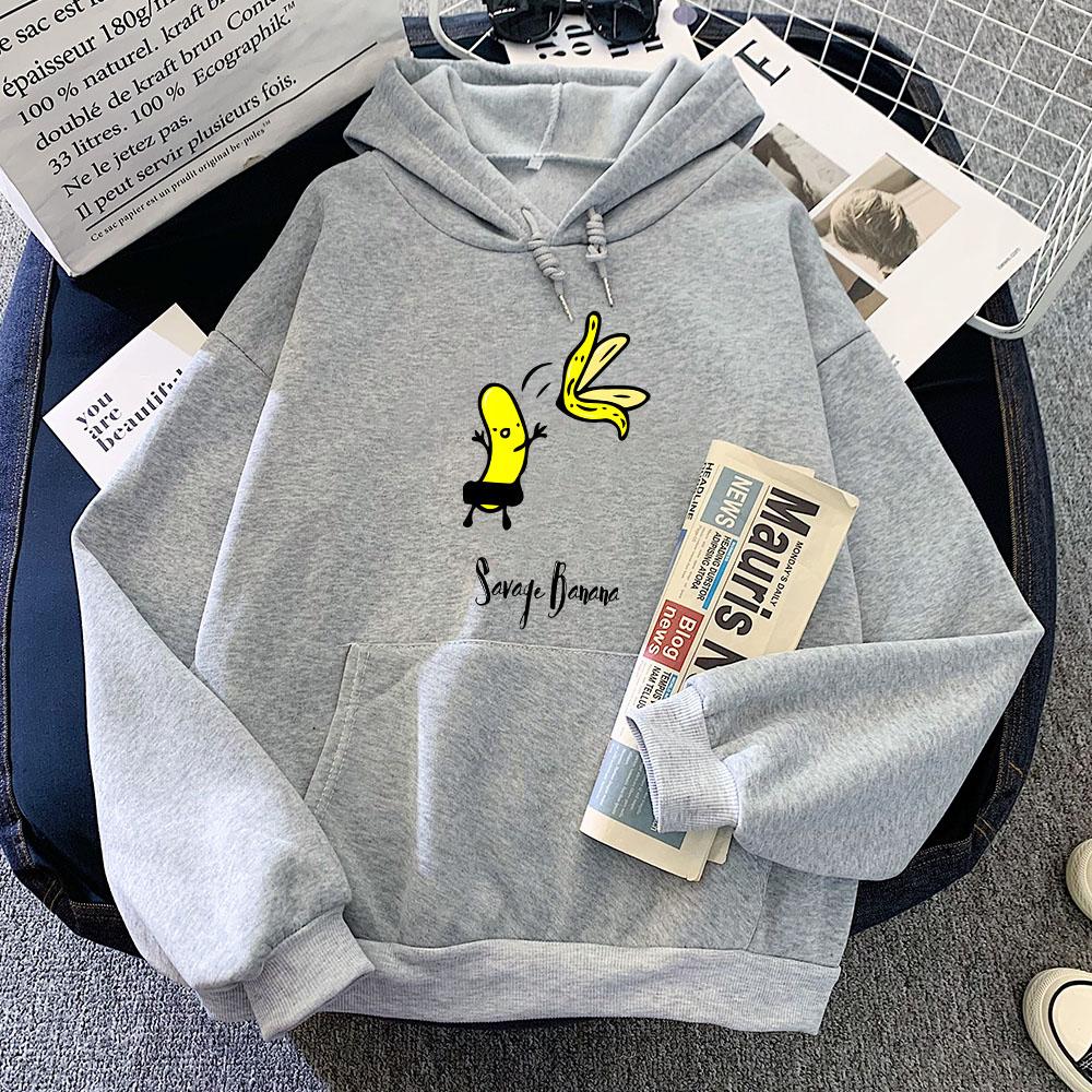 Naked Banana Fun Print Anime Hoodies Round Neck Long Sleeve Women Trendy High Street Original Design Sense Couples Sweatshirts