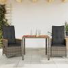 Vidaxl 3-Cz. Bistro Furniture Set with Cushions, Grey, Poly Rattan