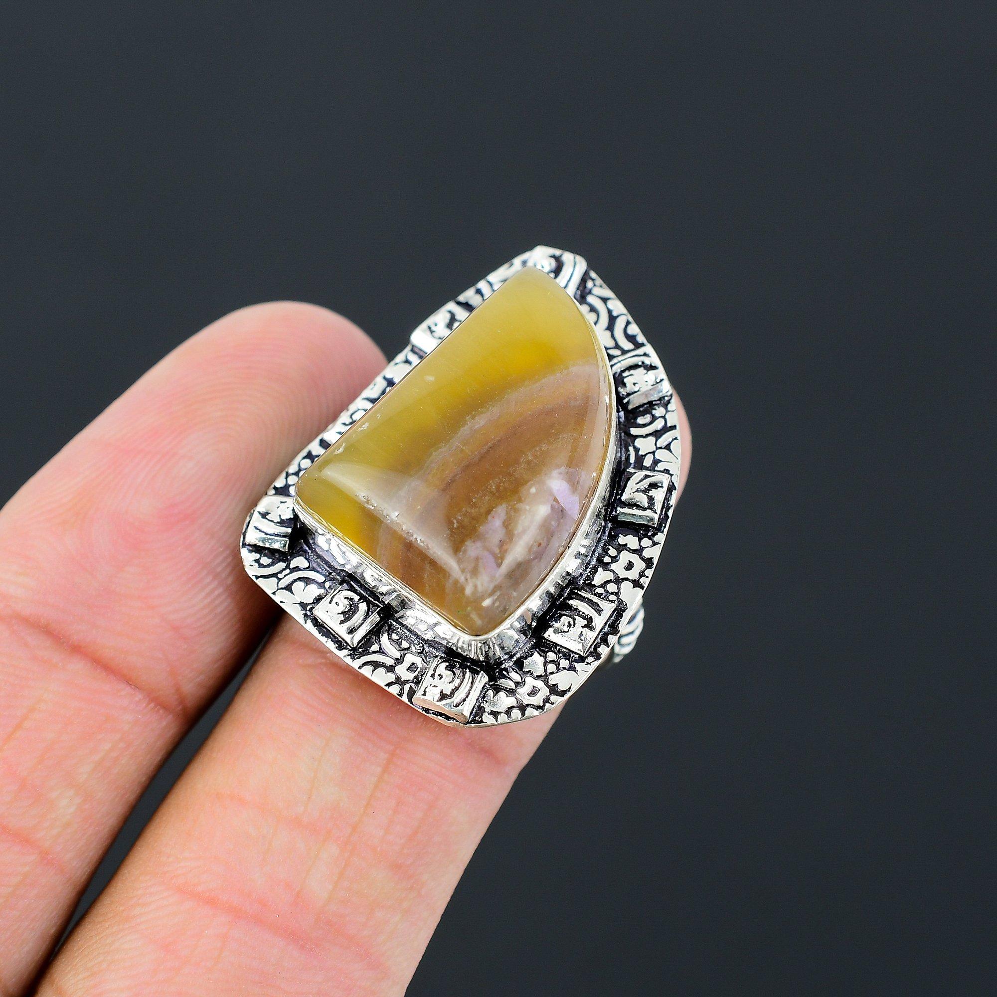 

Easter Deal Sterling Silver Natural Multi Fluorite Ethnic Statement Ring Size 9 9