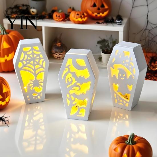 Lampshade Silicone Mold Halloween Coffins Mold, DIY Hollow Ghost Spider Bat Theme Molds Crafts Gypsum Cement Epoxy Resin Casting Food Grade