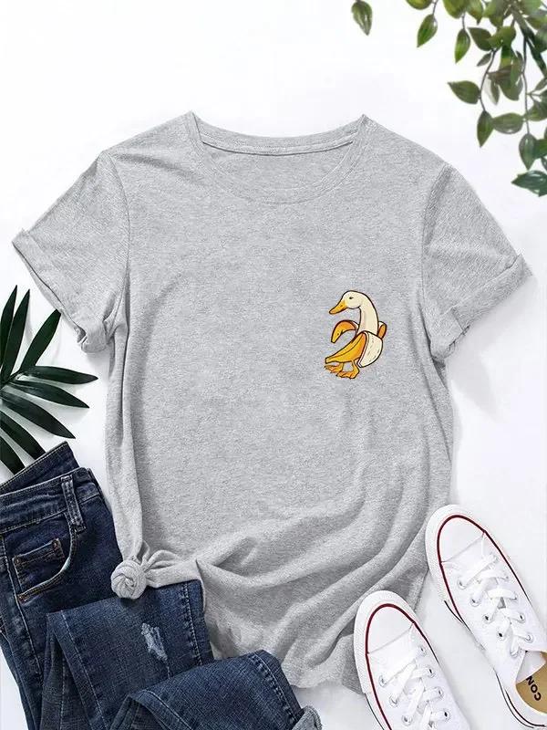 Funny Banana Duck Print T Shirt Women Short Sleeve O Neck Loose Tshirt Summer Women Tee Shirt Tops Clothes Camisetas Mujer