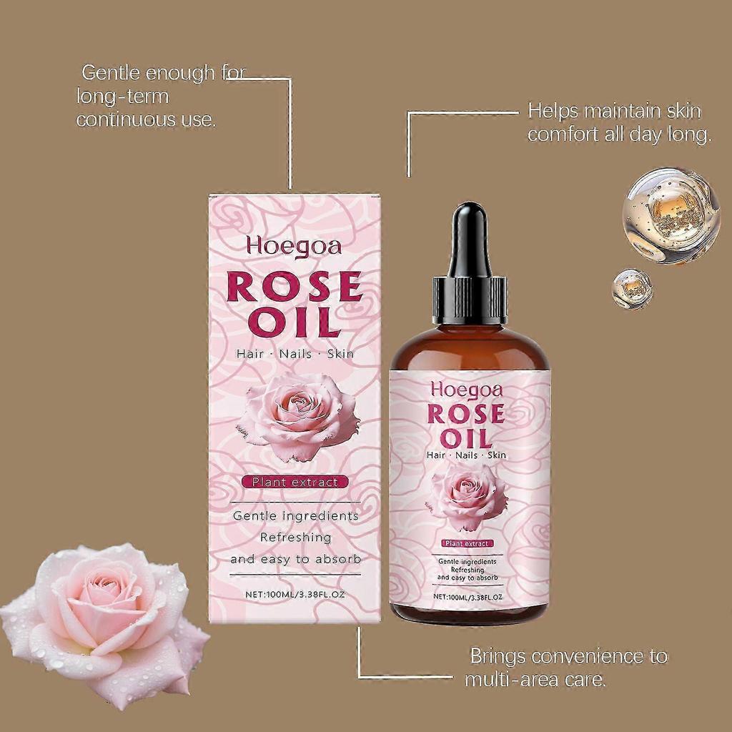 2025 Rose Oil for Face & Body - Organic Cold-Pressed Rose Oil for Skin, Hair & Nails | Vegan & Cruelty-Free Moisturizing Oil for Daily Use