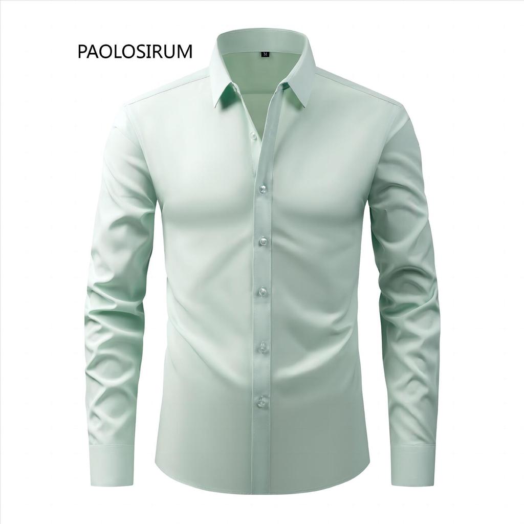 Men's Non-Iron, Anti-Wrinkle Long-Sleeve Cardigan Shirt, Large Size, Stretchable Fabric.