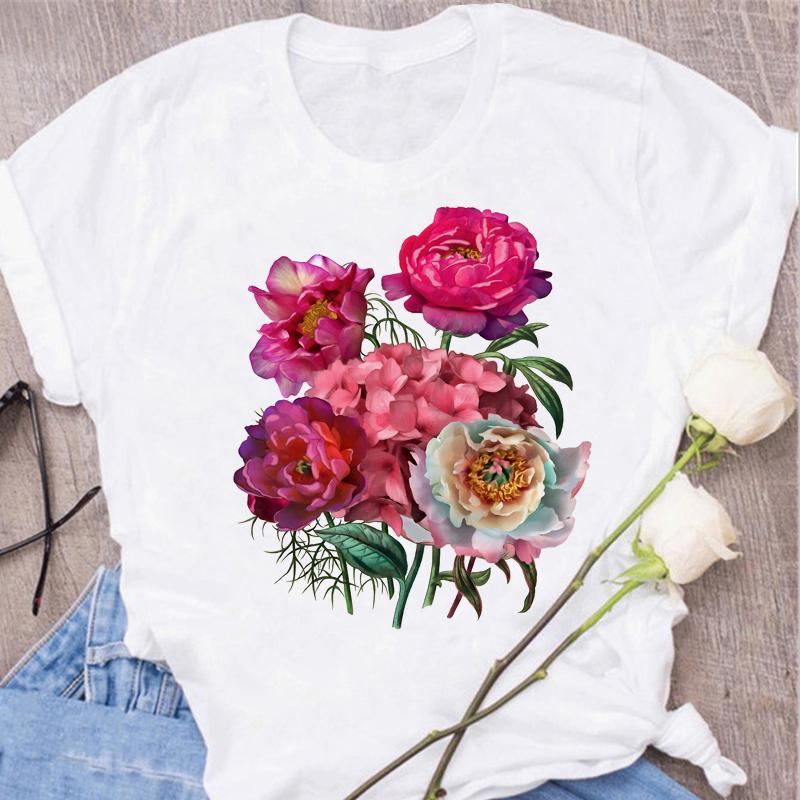 Women's Tops Fashion Flower Floral Print Lady T-shirt Casual Short Sleeve Aesthetic Clothes Shirt T-shirts Female Tops Tees