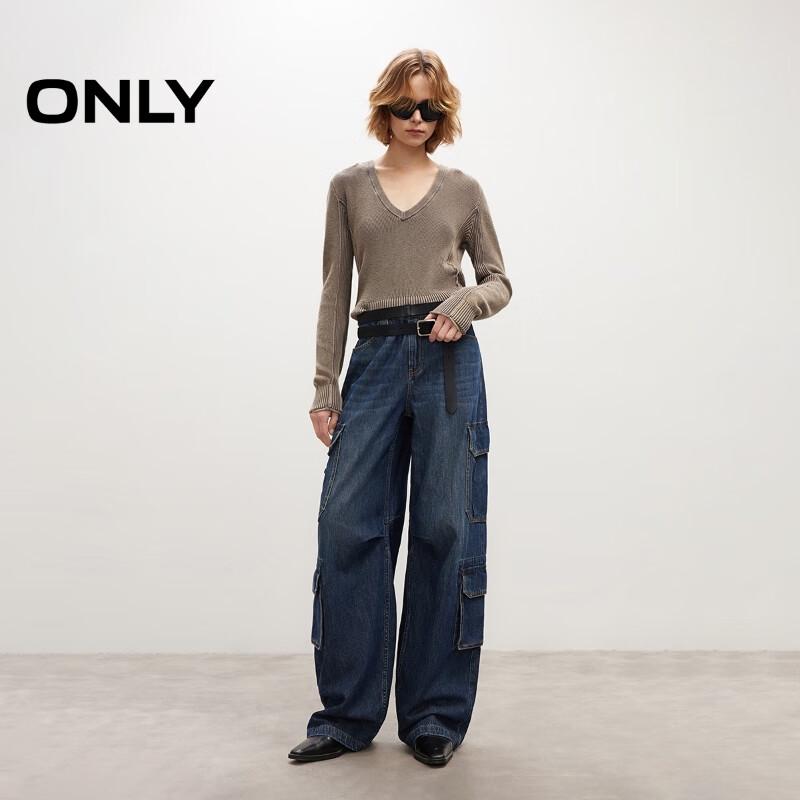 ONLY Women's 2025 Autumn Distressed Washed Loose Cargo Wide-Leg Denim Jeans