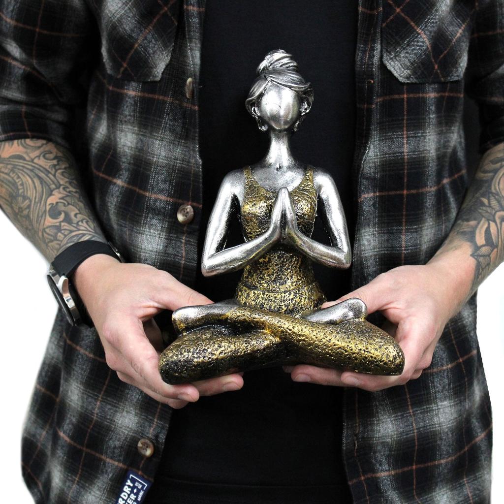 Yoga Lady Figurine Bronze and Turquoise 24 Cm