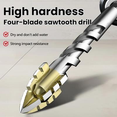 1Pcs Four-edged Cross Serrated Drill Bit Hexagonal Handle Alloy Steel Tile Drilling Tool 5-12mm Eccentric Drill