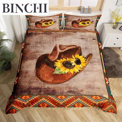 Set Copripiumino Esotico Fattoria Western Cowboy Singolo King Floreale Set Biancheria da Letto Patchwork in Pelle di Mucca Copripiumino Arredamento Camera da Letto