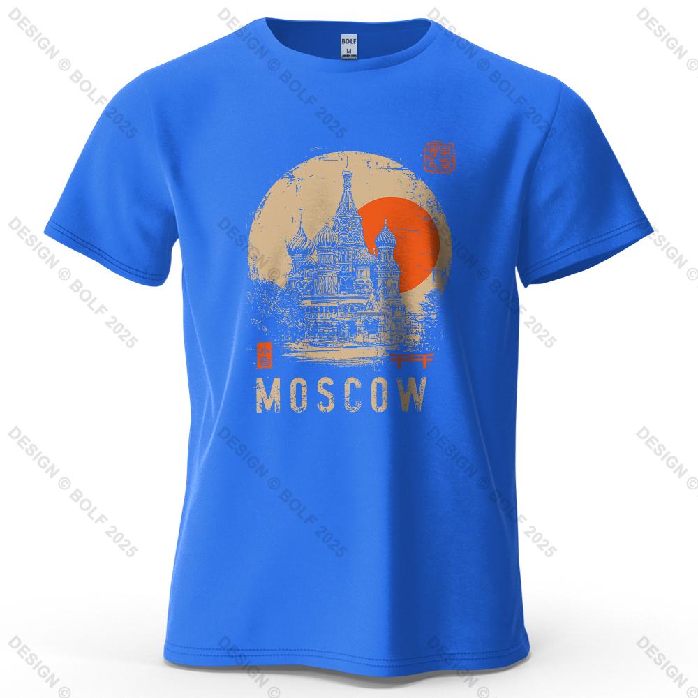 Moscow Scene Printed Men's T-Shirt 100% Cotton Oversized Vintage Artistic Graphic Tees for Women Tops Tees Casual Streetwear