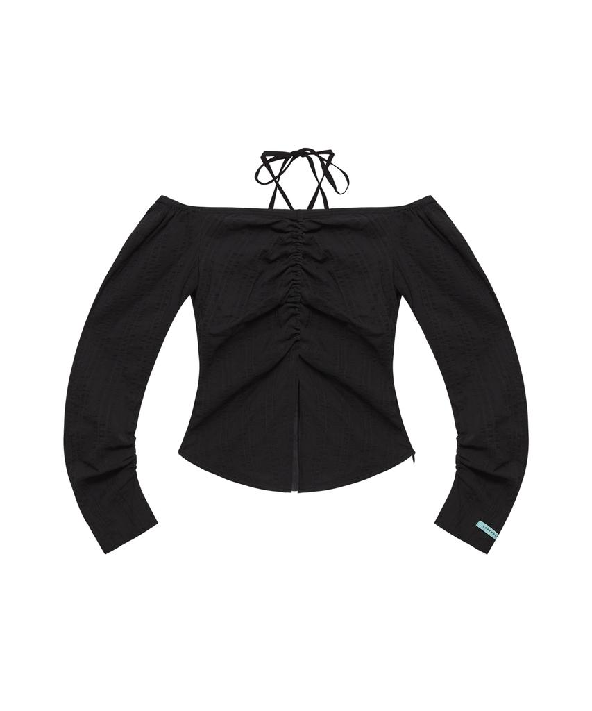 INSTANTFUNK Off-Shoulder Shirred Blouse