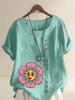 Women's Fashion Sunflower Print Shot Sleeve T-shirt Loose Cotton Shirt Casual Loose Summer Blouse Tops Plus Size