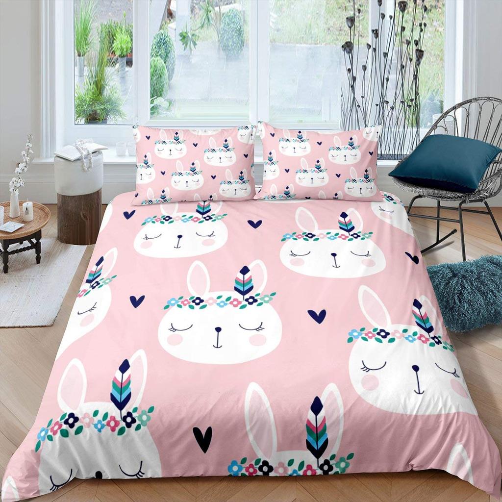 Kids Cartoon Rabbit Carrot King Queen Duvet Cover Boys Girls Cute Bunny Bedding Set Animal Quilt Cover Polyester Comforter Cover