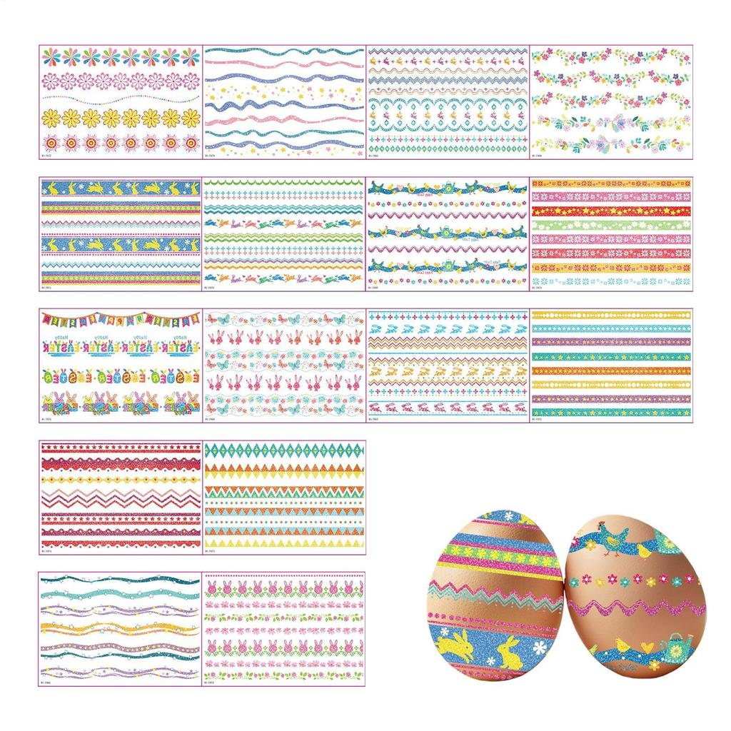 16pcs Waterproof Easter Egg Candle Glitter Stickers Cute Easter Stickers Adhesive Decor Holiday Party Gifts Decorative Stickers