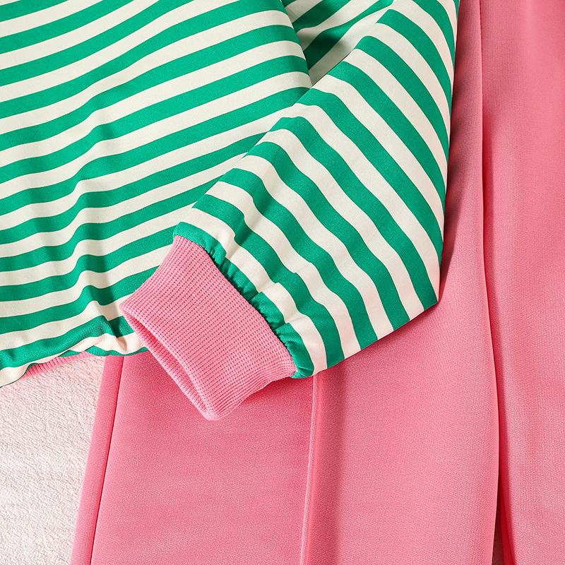 Tenue pour Grandes Filles Vêtements pour Enfants Automne Nouvelle Mode Sweat à Manches Longues Rayé Pantalon Long Décontracté Deux Pièces