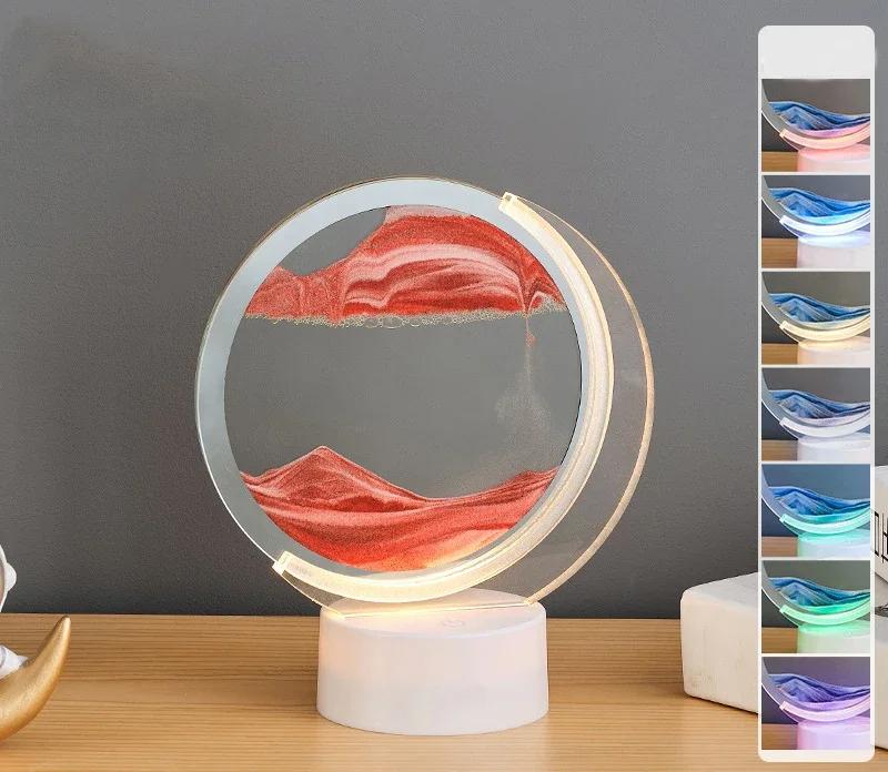 

3D Песочный пейзаж Движущийся песок Картина Настольная лампа с 7 цветами Зыбучий песок Жидкие песочные часы Текучий песок Живопись Домашний декор Подарки USB Plug