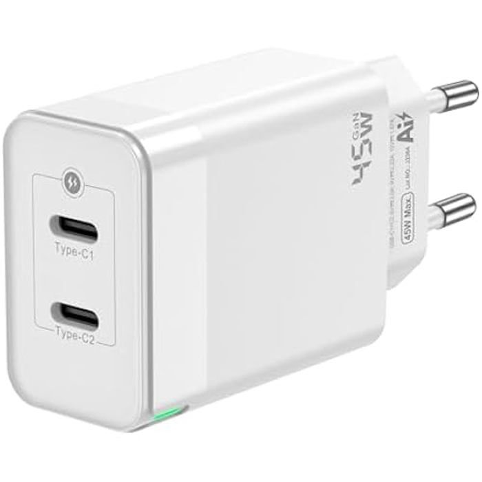 Chargeur GaN - AISENS - ASCH-45W2P005-W - 45W - 2XUSB-C PD3.0 - QC4.0 - Blanc